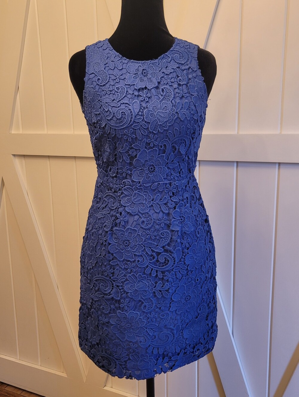 J.Crew 0P Blue Floral Lace Sheath Dress Keyhole Back Cocktail Wedding